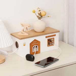 Creative wooden storage <b>box</b> for home desktop cable storage, solid wood multi-functional <b>router</b> power board concealment <b>box</b> - Product Image 1
