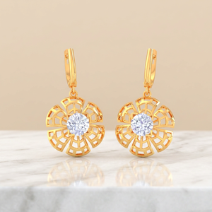 Boucles d'oreilles clous tendance en or jaune 14 carats avec diamants de laboratoire taille ronde Luxe Glow pour femme, cadeau idéal pour mariage et soirée - Product Image 1