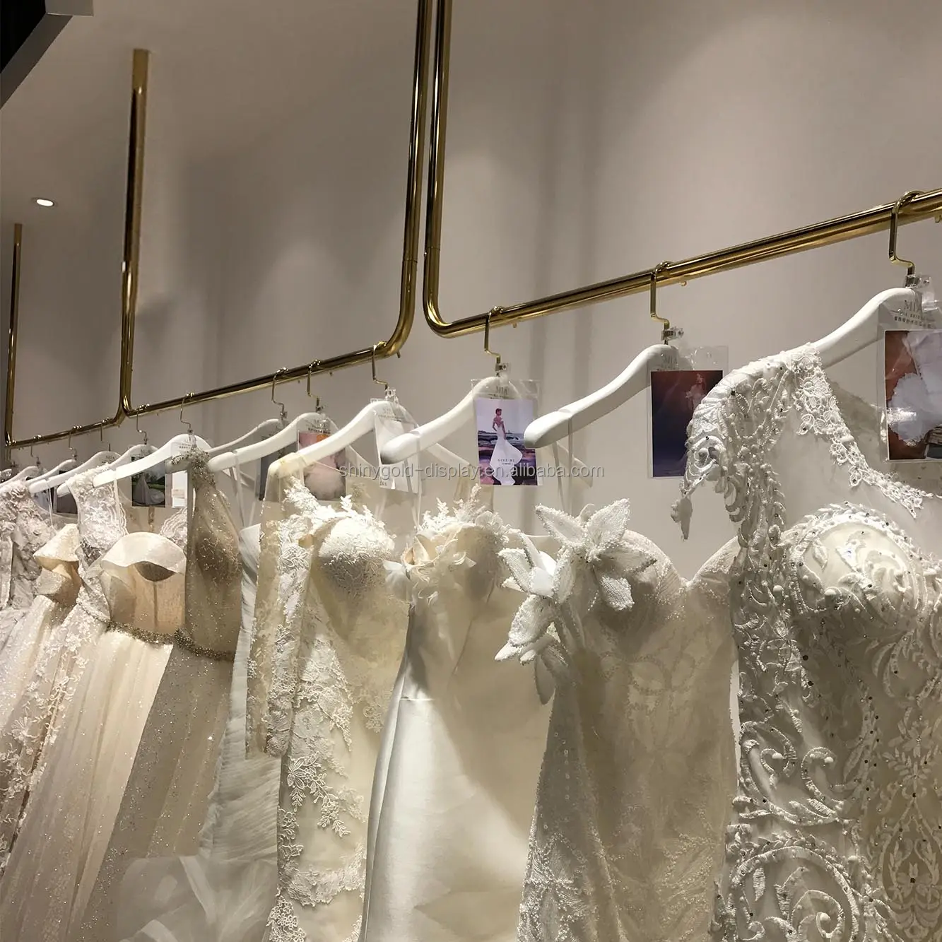 Bridal Store Stainless Steel Wedding Dress Rack Shop Decorations Gold  Boutique Ceiling Clothing Racks for Wedding Dresses