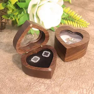 Ready-to-ship Wooden Ring Earring Stud Jewelry Package Case with Glasses Window