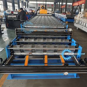 แผ่นหลังคากระเบื้องเหล็กโลหะสองชั้นความเร็วสูงและเครื่องขึ้นรูปม้วนเย็นแผ่นเหล็กสี่เหลี่ยมคางหมู IBR - Product Image 5