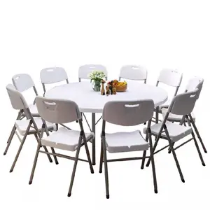 Table de salle à manger pliante en plastique HDPE au design moderne thème blanc banquet extérieur fête de mariage camping pique-nique location commerciale