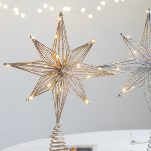 LINGKAI Glitter Metal Wire Star <b>Tree</b> Topper With <b>LED</b> Lights 8 Pointed Star <b>Christmas</b> <b>Tree</b> Top Ornament for Holiday Home Decor - Product Image 4