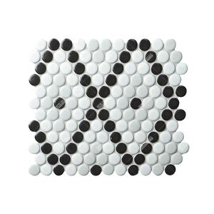 Design personalizzato nero bianco Penny Round piastrelle modello parete ceramica arte mosaico murale per cucina bagno Hotel piano progetto Oem - Product Image 6