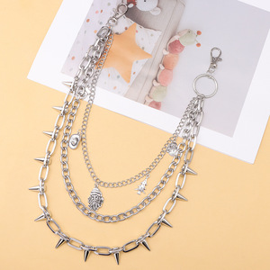 Cadena de cintura unisex de aleación de zinc con colgante de remaches de punta multicapa, accesorio casual de mezclilla estilo Hip Hop, Blanco K - Product Image 4