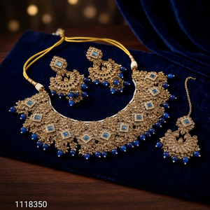 Gold Plated Zinc Alloy Latest Designed Customized Package <b>Bridal</b> <b>Jewelry</b> <b>Set</b> Choker Necklace Drop Earrings Tikka High Quality - Product Image 2