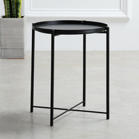 Table d'appoint portable en acier au carbone, petite table ronde, table de chevet, table de canapé pour salon, chambre, balcon et jardin - Noir