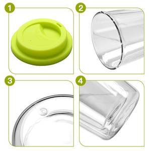 Mug à thé, lait ou café en verre borosilicate personnalisé avec logo, 350 ml, 550 ml, gobelet à double paroi en verre de 12 oz avec couvercle en silicone - Product Image 3