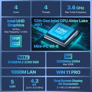 พีซีเกมมิ่งขนาดเล็ก Peladn Twin Lake N97 พร้อมหน่วยประมวลผล DDR4 16GB 1TB SSD รองรับ Wifi 5.0 BT4.2 พกพาสะดวกสำหรับรุ่นที่ 11 - Product Image 2