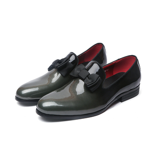 De zapatos de cuero de punta estrecha de encaje con lazo boda fiesta resbalón en <span class=keywords><strong>mocasines</strong></span> para hombres - Product Image 3