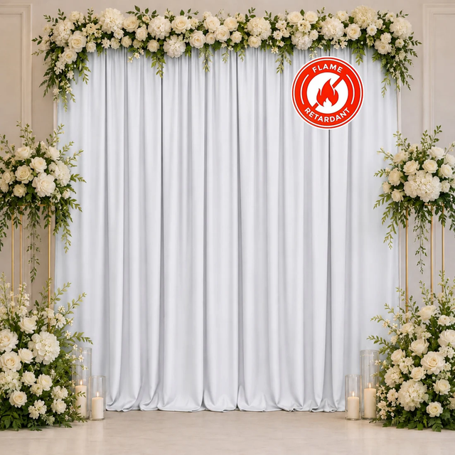Customized Fire Resistant Wrinkle-free Polyester Stretch Jersey Backdrop Curtain for Event Wedding White 5*16ft