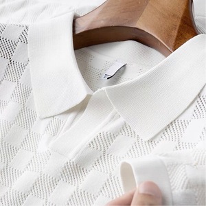 Camisa de Hombre, Color Rojo Anaranjado, Tejido de Punto, Manga Corta, Cuello Camisero, Ropa Casual, 100% Poliéster, Transpirable, con Botones - Product Image 3