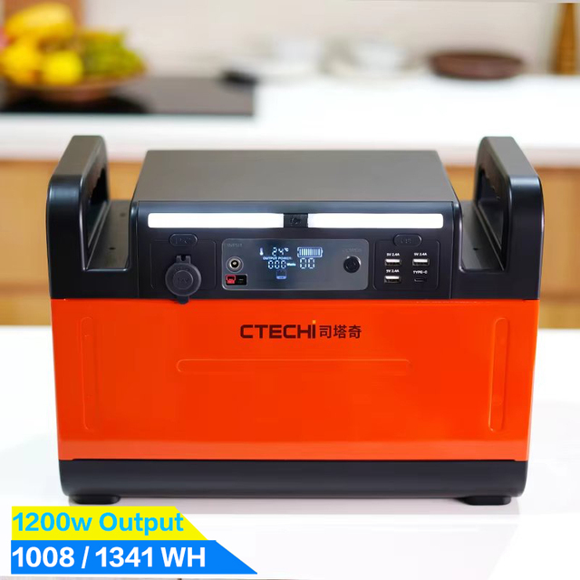 CTECHI Smart Screen Display AC CD Fast Charging 1200 Watt 1008Wh Solar Power Station Bank Camping 1200W Power Station