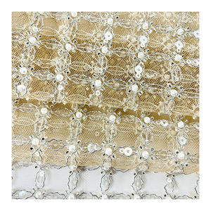 चीन बनाने वाली कढ़ाई मोती ब्रोकेड पॉलिएस्टर कपड़े बुना हुआ बीड पाइप कढ़ाई लड़कों की शादी की पोशाक के लिए नेट कपड़े - Product Image 3