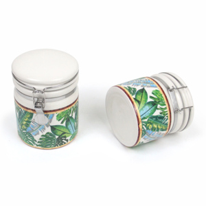 Ensemble de pots de conservation en céramique à motif de feuille de Monstera tropicale, hermétiques, avec <span class=keywords><strong>pince</strong></span> de verrouillage en métal pour café, thé, sucre - Product Image 3