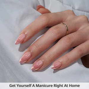 BTArtbox Uñas postizas acrílicas de gel rosa cromado con punta francesa, al por mayor, cortas, almendradas, de gel suave, hechas a mano - Product Image 2