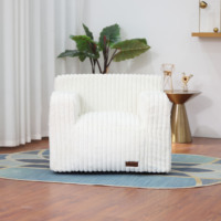 Sillón Individual de Diseño Japonés con Relleno de Espuma y Piel Sintética a Rayas, Funda Extraíble