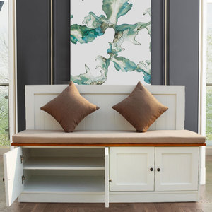Mediterranean L Shape Solid Wood Home Kitchen Cushion <strong>Storage</strong> Wall <strong>Dining</strong> <strong>Bench</strong> With Back - Product Image 3