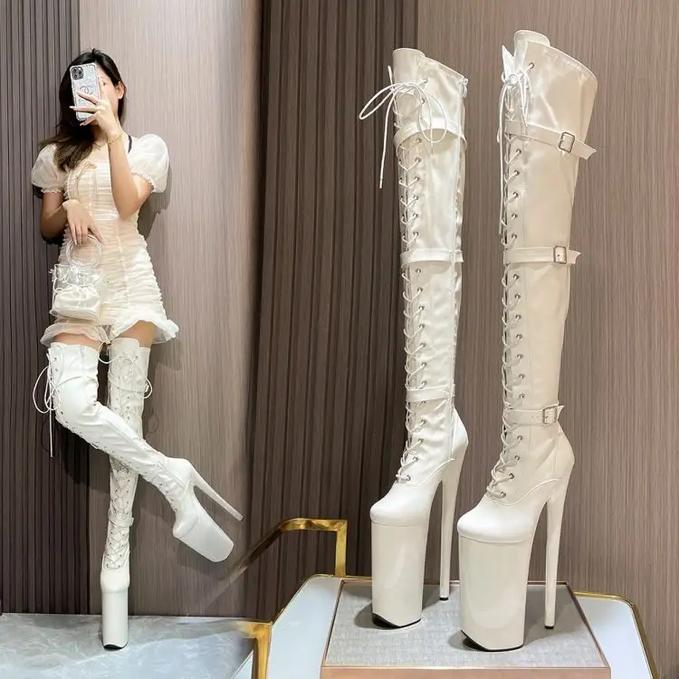 Không gian gót chân châu Âu và mỹ thời trang siêu sexy 26 cm siêu cao gót Over-the-Đầu gối khởi động hiệp sĩ Khởi động cực khiêu vũ