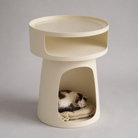 Table de chevet multifonctionnelle pour chat avec plateau en verre cannelé, nid pour chat, table de nuit, blanc crème, noir