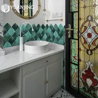 Ubin Dinding Dekoratif Rumah Motif Daun Mint Cekung-Cembung Ubin Seni Buatan Tangan Keramik Dinding Kamar Mandi Dapur Interior