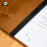 Étui de menu en bois personnalisé, logo de la marque en relief, organisateur de menu de restaurant, fixé par une sangle en cuir