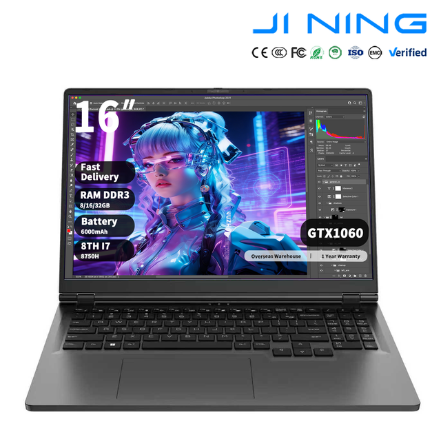 OEM Factory New 16 Inch Laptop Intel Core I7 8750H 6 Core P106 6GB 16GB 1TB SSD DDR3 Backlit Keyboard Gaming Notebook 1920x1200