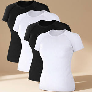 เสื้อยืดออกกำลังกายผู้หญิง คอกลม แขนสั้น ผ้ารัดรูป สีพื้น ระบายอากาศ แห้งเร็ว ทรงปกติ - Product Image 4