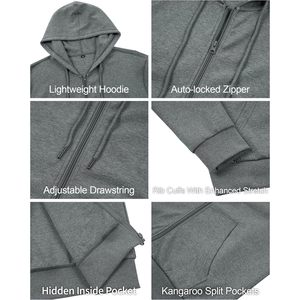 Sudadera con capucha ligera con cremallera para hombre FOXA, sudadera de manga larga, chaqueta básica deportiva de corte ajustado con bolsillos - Product Image 3
