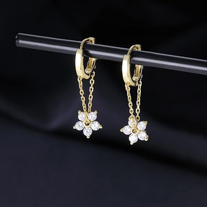 Pendientes <span class=keywords><strong>de</strong></span> Aro Colgantes <span class=keywords><strong>de</strong></span> <span class=keywords><strong>Plata</strong></span> <span class=keywords><strong>de</strong></span> Ley 925 con Diseño <span class=keywords><strong>de</strong></span> Flor, para Mujeres y Adolescentes, Joyería al por Mayor - Product Image 2