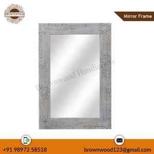 Cadre de miroir rectangulaire à la mode en bois de manguier massif sculpté à la main tenture murale de luxe décor à la maison miroir brûlé gris délavé 3 - Product Image 2