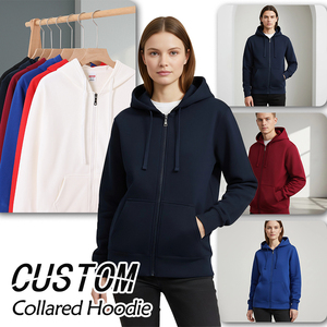 Sudadera con capucha de invierno para hombre, con cremallera completa, de poliéster/algodón, con letras impresas, antipilling, cortavientos, ecológica, forrada, 420g, al por mayor - Product Image 2