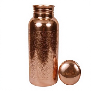 Handcrafted Embossed Floral Copper <b>Bottle</b> <b>750</b> <b>ml</b> Mirror Polish Shoulder Leak Proof Ayurvedic Drinkware - Product Image 1
