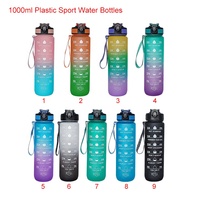 Bouteilles d'eau sportives en plastique personnalisables avec logo, marqueur de temps et pailles en silicone, 600ml/750ml/1000ml, avec couvercle à ouverture rapide