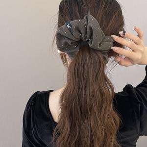 Coletero <span class=keywords><strong>de</strong></span> Tela con Diseño <span class=keywords><strong>de</strong></span> Ondas y Puntos, Estilo Dulce para Mujer, Ideal para Cola <span class=keywords><strong>de</strong></span> Caballo Baja, Bodas y Eventos - Product Image 4