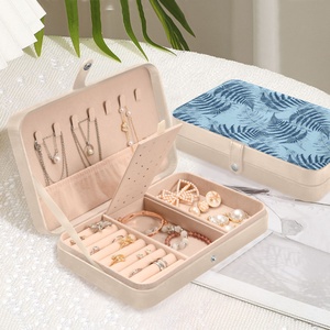 Custom Design Storage Organizer <b>Earrings</b> Ring Necklace Leather Travel Jewelry <b>Case</b> Hawaii Palapalai Blue Portable Jewelry Box - Product Image 6