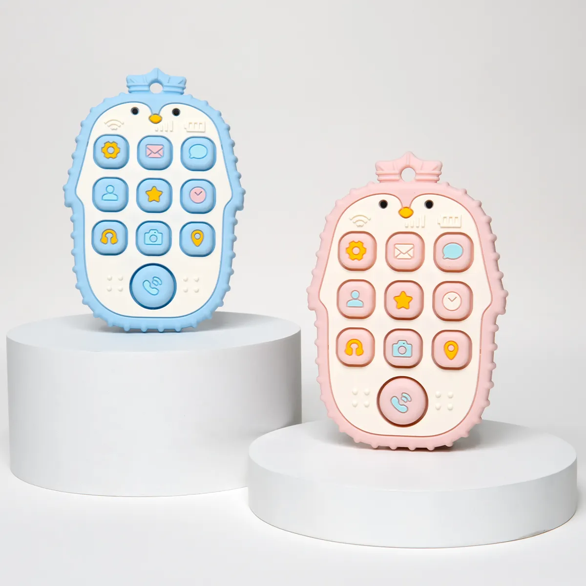 Novo 2024 bonito pinguim crianças silicone dentição brinquedos bpa livre animal silicone simulação mordedor do telefone brinquedos do bebê