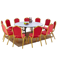 Table à manger de mariage d'hôtel Table ronde en bois contreplaqué Dessus de table en pvc nappe étanche Taille personnalisée