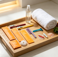 Set de Artículos de Aseo Desechables para Hotel en Bolsa de Plástico con Estampado Naranja, Logotipo de Marca Personalizado, Paquete Individual, Artículos de Aseo para Hostelería