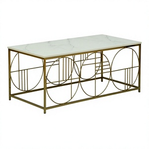 Eco-Friendly Modern Metal Center Coffee <b>Table</b> Handmade Furniture Rectangular Shape Golden <b>Table</b> Marble <b>Top</b> Circle Design Living - Product Image 1