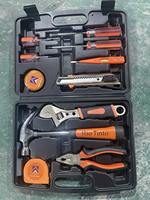 Ensemble d'outils à main 11 pièces pour la maison : tournevis, marteau, pince, clé, testeur de tension, boîte à outils de réparation DIY avec étui de rangement pour usage domestique
