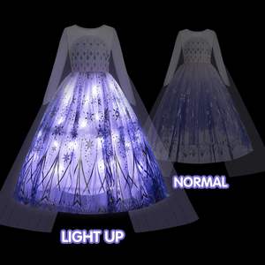 Nuevo verano <span class=keywords><strong>Frozen</strong></span> Elsa princesa <span class=keywords><strong>vestido</strong></span> para niñas niños cuello redondo ropa luminosa con luz LED regalo de Halloween - Product Image 1