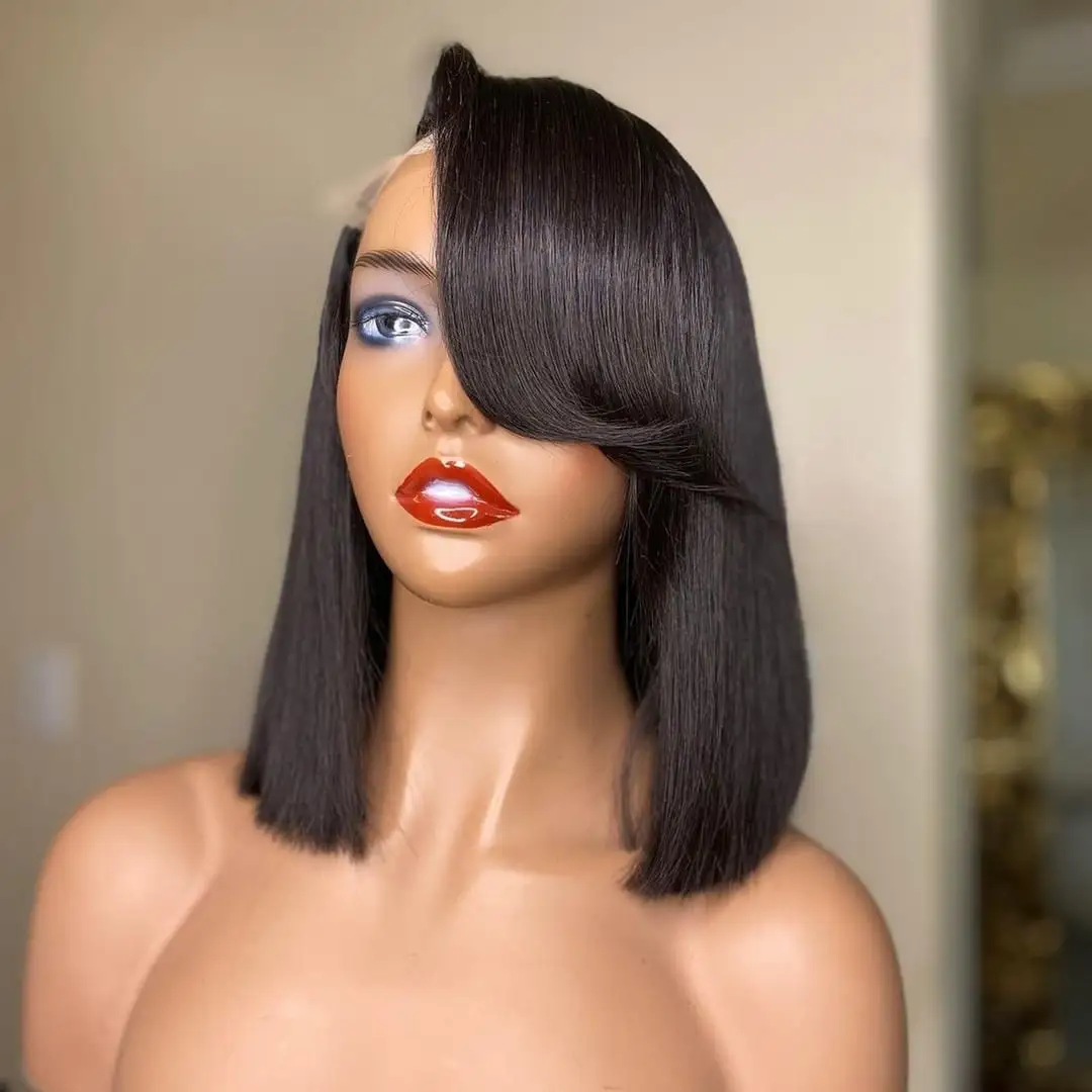 Cheap Short Wigs Raw Peruvian Bob Wig,Bob Wigs Brazilian Human Hair Lace Front,4*4 13*4 8-14 Inch Glueless Bob Wigs With Bangs