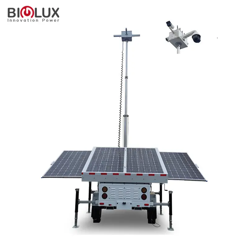 BIGLUX tersedia satu pengiriman cepat luar ruangan hik kamera termal bertenaga surya CCTV menara Solar mobile CCTV trailer