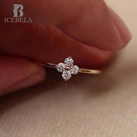 Vente en gros de bijoux fins à la mode, zircon, minimaliste, argent sterling 925, bague coréenne, trèfle à quatre feuilles, bagues pour filles