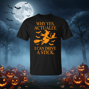 T-shirt Halloween Witches, imprimé noir et orange, design balai magique - Product Image 3