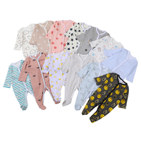 Vêtements pour bébés en gros : Combinaison-pantalon à boutons doux à manches longues en coton pour nouveau-né, barboteuse une pièce avec pieds intégrés