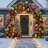 Ensemble de ballons en latex vert clair, rouge châtain rétro, or métallisé, canne à sucre, bonhomme en pain d'épices, en aluminium, pour décoration de fête de Noël et du Nouvel An
