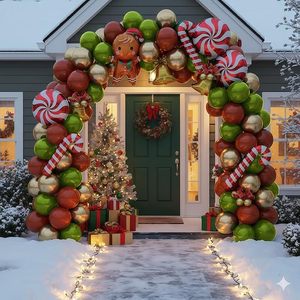 Set de Globos de Látex Rojo <span class=keywords><strong>Castaño</strong></span> Retro, Verde <span class=keywords><strong>Claro</strong></span> Dorado Metálico, Bastones de Caramelo, Hombre de Jengibre, Decoración para Fiestas de Navidad y Año Nuevo - Product Image 5