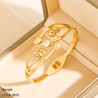 Bracelet jonc en acier inoxydable plaqué or 18 carats, hypoallergénique, poli miroir, avec perles florales, style niche, bijoux exquis pour femme